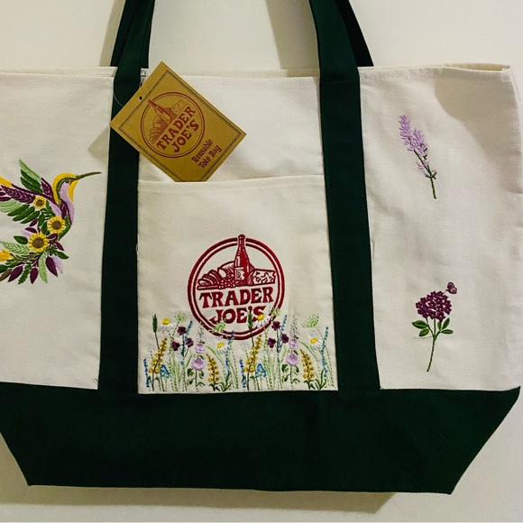 Embroidered Trader Joe’s Canvas Tote | Boho Reusable Market Bag | Gift Idea - Picture 2 of 9